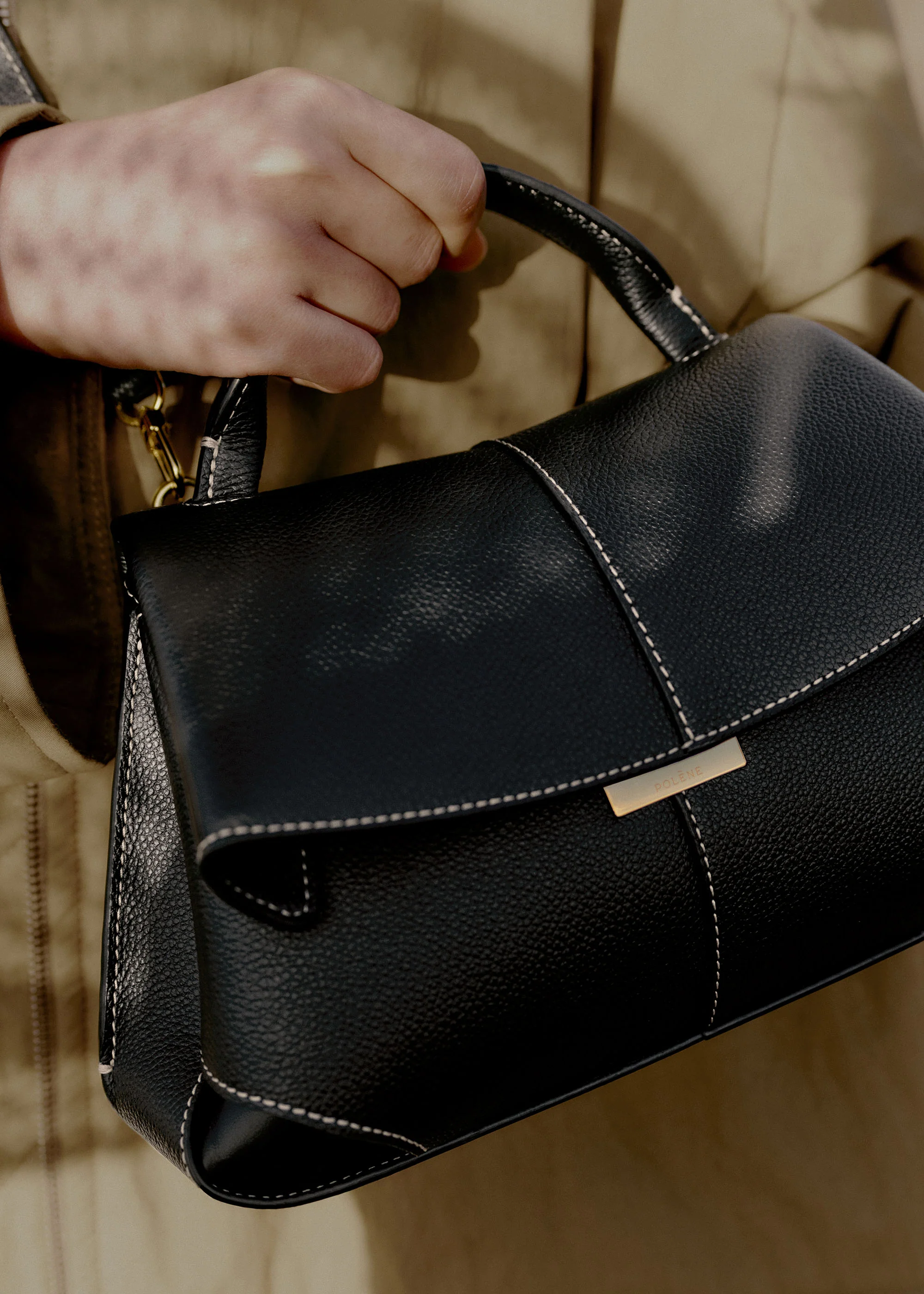 Mokki Mini - Schwarz Nähte Ecru Genarbtes Leder - Image 3